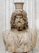 Ptolemy Sr.'s Egyptian [O]sir[is] + Apis) gods Hellenized to Greek Serapis god; marble copy BCE 4ᵗʰ-century, from Serapaeum of Alexandria